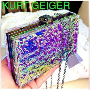 KURT GEIGER London IRIDESCENT SEMITRANSPARENT  Eagle box acrylic clutch on chain